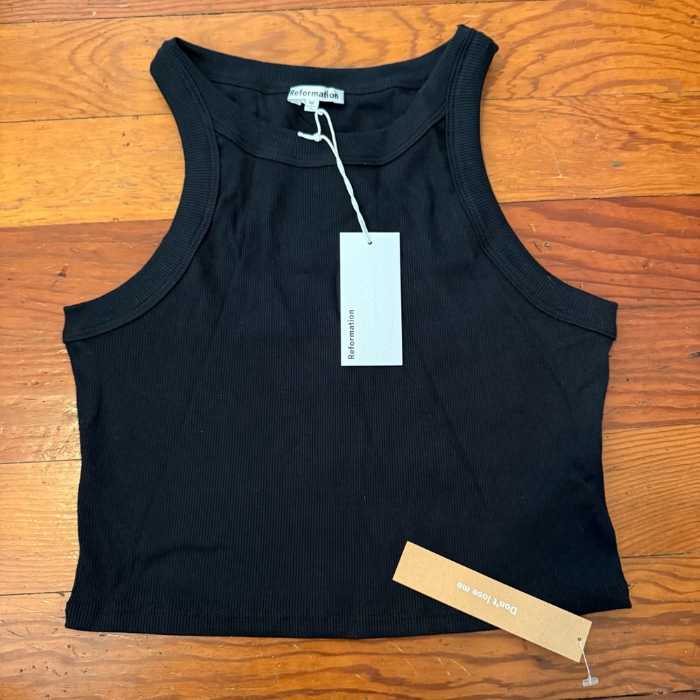 NWT Reformation Black Ribbed Crop Top